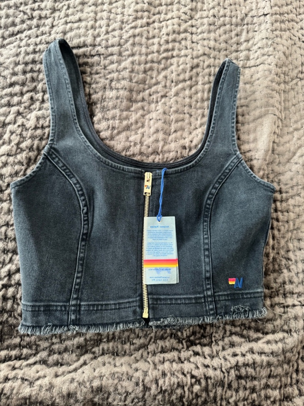 Aviator Nation DENIM TOP ZIP FRONT BUSTIER - VINTAGE BLACK - Picture 4 of 7